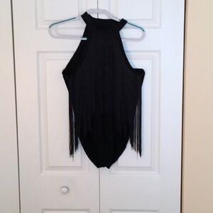 Black Fringe Halter Bodysuit
